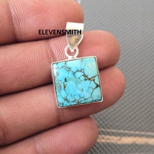 Fyrkantigt ädelstenshänge, turkoshänge, handgjort hänge, smycken i 925 sterlingsilver, halsband för kvinnor, jubileumshänge, kärleksgåva