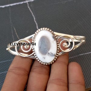 Bracelet jonc en agate dendritique avec pierres précieuses, Bracelet sans soucis, Beau bracelet, Bracelet jonc en argent sterling 925, Bracelet jonc réglable fait main