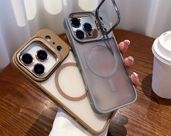 Invisible Lens Stand MagSafe Case for iPhone 17/16/15/14/13/12/11 – Luxury Translucent Cover with Camera Film