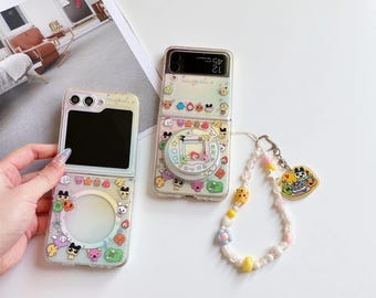 Cartoon Animal Magnetic Case for Samsung Z Flip 7/6/5/4/3, Magsafe Stand, Cute Chain Strap, Shockproof Cover
