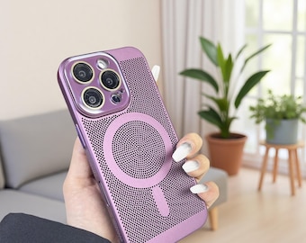 Heat Dissipation Magnetic Case for iPhone 16 15 14 13 12 11 Pro Max – Plating PC Shockproof MagSafe Charging Cover