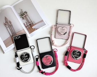 Leather Magnetic Love Stand Case for Samsung Z Flip 7/6/5/4 – Magsafe, Hand Rope and Shockproof Cover
