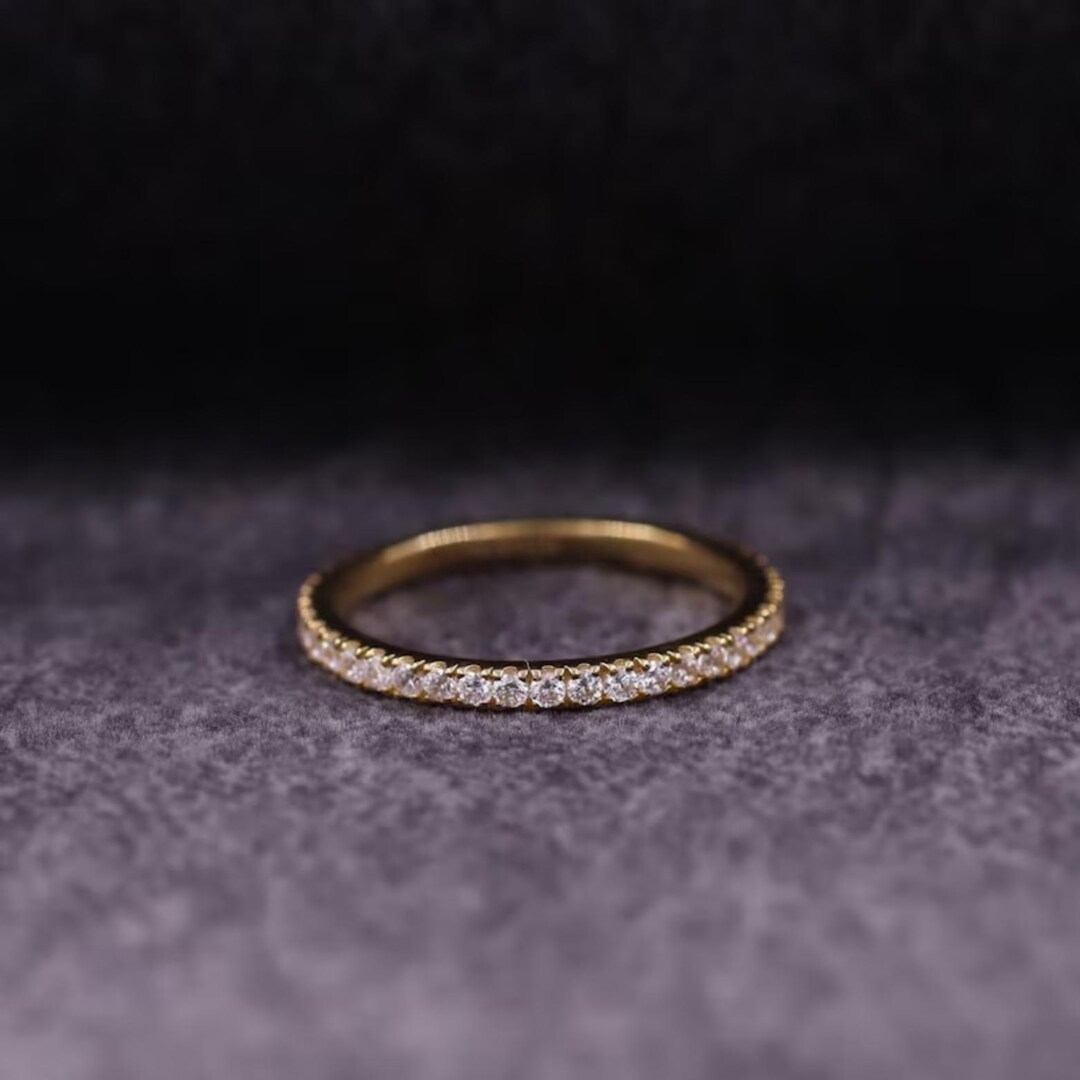 Round Cut Full Eternity Moissanite Proposal Band 14K Solid Gold Stack ...