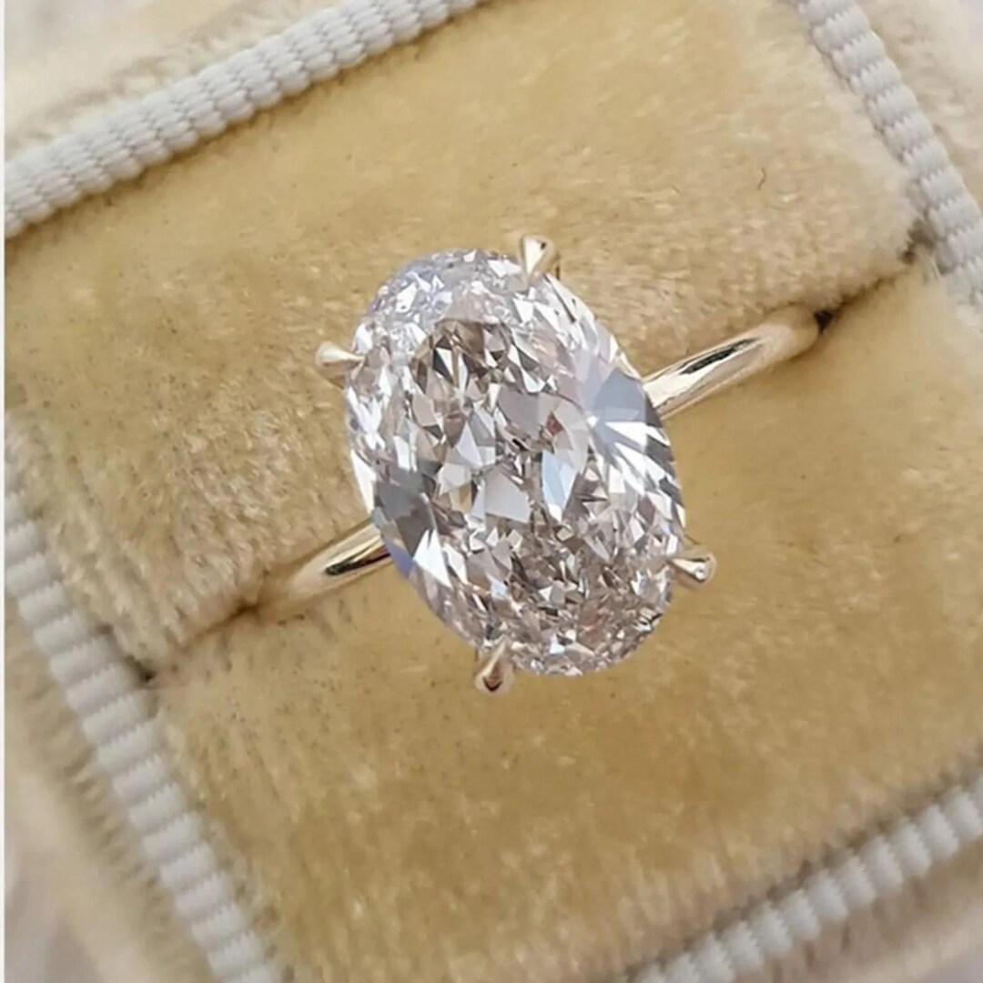 3 CT Oval Cut Moissanite Engagement Ring 18K Solid Gold Solitaire ...
