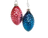 Vintage Pinecone Christmas Tree Ornaments - Pink and Blue Glass