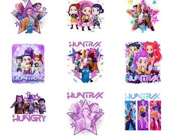 9 KPop Huntrix Png Bundle, Demon Hunters Png, Saja Girls Png, Girl Dinner Png, Kpop Idol Group Png, Huntrix Fans, Sublimation Designs