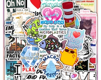 Microplastics Sticker Sheet - Environmental Awareness Vinyl Decal 40 Pieces
