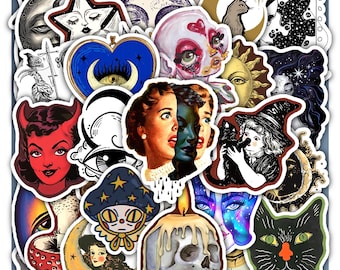 Occult Celestial Creepy Sticker Sheet -Gothic Vinyl Decals 40 Piece