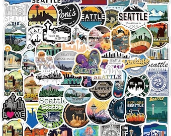 63Pcs Seattle Sticker Pack -Waterproof Decals Vinyl for Water Bottle ,Laptop