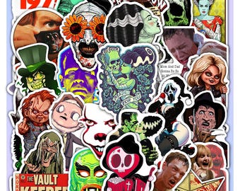 Classic Horror Sticker Sheet -Vintage Scary Movie Vinyl Decal 40 Pieces