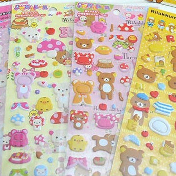 Rilakkuma stickers , new rilakkuma , cute 3d stickers , colorful stickers , kids stuff , kawaii stickers