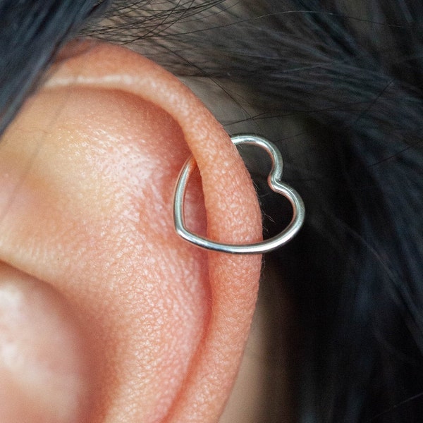 Helix Earring - Heart Cartilage Earring - Sterling Silver Helix Earring - Silver Open Heart Helix Hoop Earring - Silver Helix Heart Jewelry