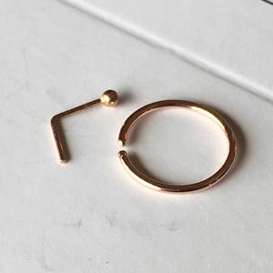 Tiny Nose Stud & Hoop Set, Endless Nose ring with Ball Stud, 1mm Ball Stud 22g and 8mm 20g Nose Ring Hoop, Nose Ring Set, Dainty Nose Rings