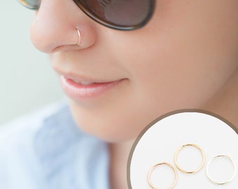 14K REAL Solid Gold Hoop | Gold Nose Ring, Snug Fitting Solid Gold Hoop, Nose Cartilage Tragus Helix, Dainty Endless Hoop, Rose Gold Hoop