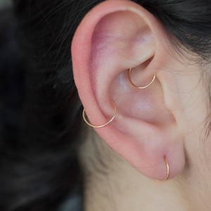 Little Thin Cartilage Hoop Earrings - Tiny Silver Earrings - Endless Hex Helix Hoops - Cartilage Hoops - Small Silver 6mm 8mm 10mm Hoops