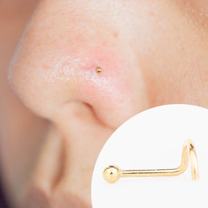 22g Tiny Gold 1mm Ball Nose Stud, Corkscrew ben Nose Ring, Small Nose Pin, Sterling Silver Rose Gold Ball Nose Stud, 1mm Nose Stud