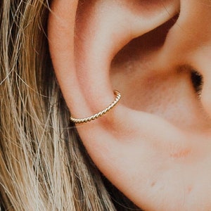 Gold Ear Cuff - Handmade Rope Twisted Clip-On Piercing for Nose Ear Cartilage  Lip - 21g 14k Gold Filled Options Available