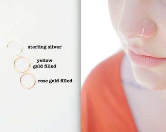 Thin Gold nose ring, 22g gold septum ring, 6mm small gold hoop earrings 14k gold cartilage hoop, 6mm 8mm 10mm gold fill,  helix piercing