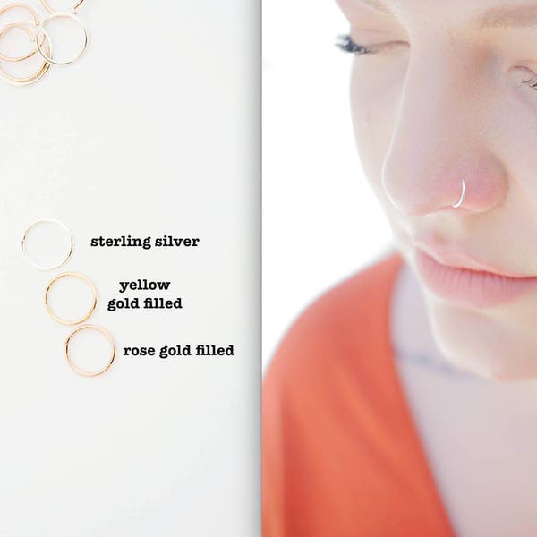 Thin Gold nose ring, 22g gold septum ring, 6mm small gold hoop earrings 14k gold cartilage hoop, 6mm 8mm 10mm gold fill,  helix piercing