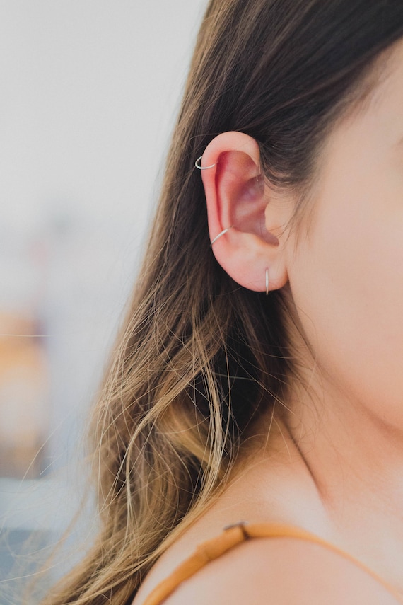 Polsino Minimalista Con Clip Su Orecchini a Cerchio Piccoli In Argento Sterling 925 Per Donne Adolescenti Cartilagine Moda Avvolgente Senza Piercing All'Orecchio Ipoallergenico