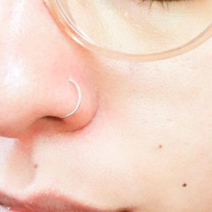 Silver Nose Ring, Nose Hoop with Stopper, Super Thin Nose Piercing, Snug Fitting Nose Ring, Sterling Silver Adjustable Body Piercing 6mm 7mm