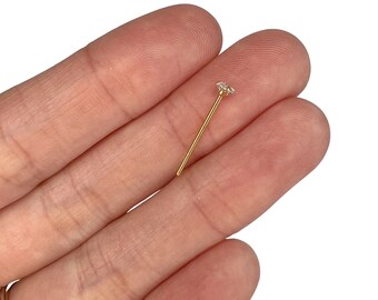 Surgical Steel 20g 3mm CZ Self Sizing Bending Nose Stud | Gold Plated Surgical Steel | Adjustable Nose Stud with 3mm Stone | Adjustable Post