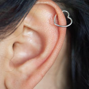 Helix Earring - Heart Cartilage Earring - Sterling Silver Helix Earring - Silver Open Heart Helix Hoop Earring - Silver Helix Heart Jewelry