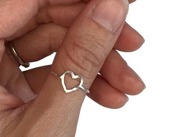Sterling Silver Heart Ring – Open Heart Jewelry, Sizes 5–11