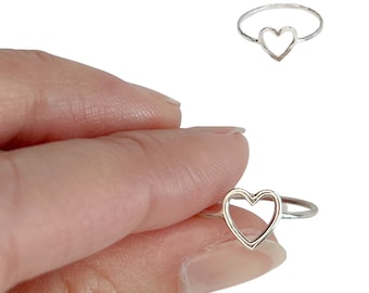 Sterling Silver Heart Ring for Women, Silver Open Heart Ring, Carry Your Heart Ring, Small Heart for Thumb, Hammered  Smooth Sizes 6 7 8 9