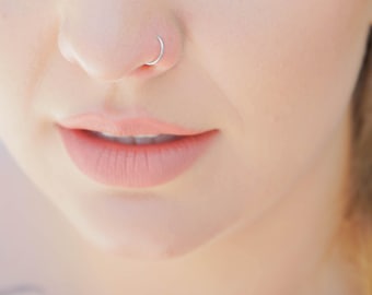 Snug White Gold 14K Nose & Cartilage Ring, Dainty Tiny Endless Hoop, Solid Gold Hoop, Tiny Fitting Solid Rose Gold Hoop, Nose Tragus Helix