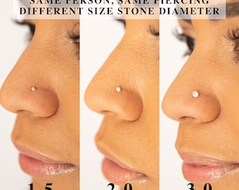 One Tiny Nose Stud, Solid 14K Gold, CZ Stone Like Diamond Nose Stud, Twist Micro Nose, Dainty Discrete Nose Stud, 1.5 mm 2.0 mm 3.0mm Sizes