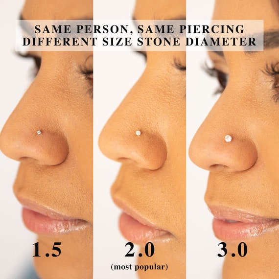 One Tiny Nose Stud Solid 14K Gold CZ Stone Like Diamond Nose 