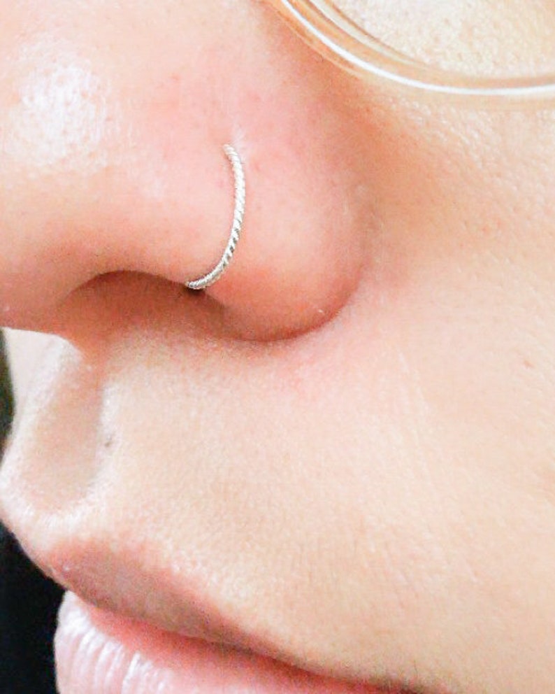 Silver Nose Ring Nose Hoop With Stopper Super Thin Nose Etsy Canada