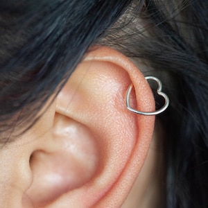 Layering Heart Helix Cartilage Earring Cuff, Cartilage Heart Hoop Earrings, Heart Design Cartilage Hoop Earrings, 925 Silver Heart Ear Cuff