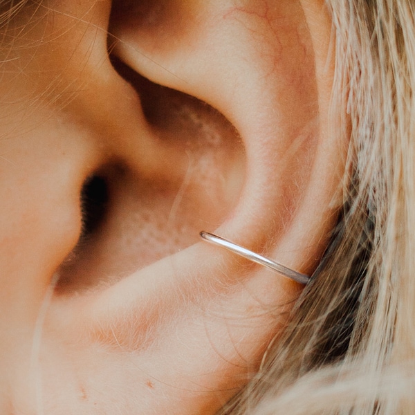 Sterling Silver Ear Cuff | 18g Small Ear Cuff | Smooth Gold Filled Ear Cuff | Thin Band Wrap Earring |  No Piercing Needed Slides On and Off