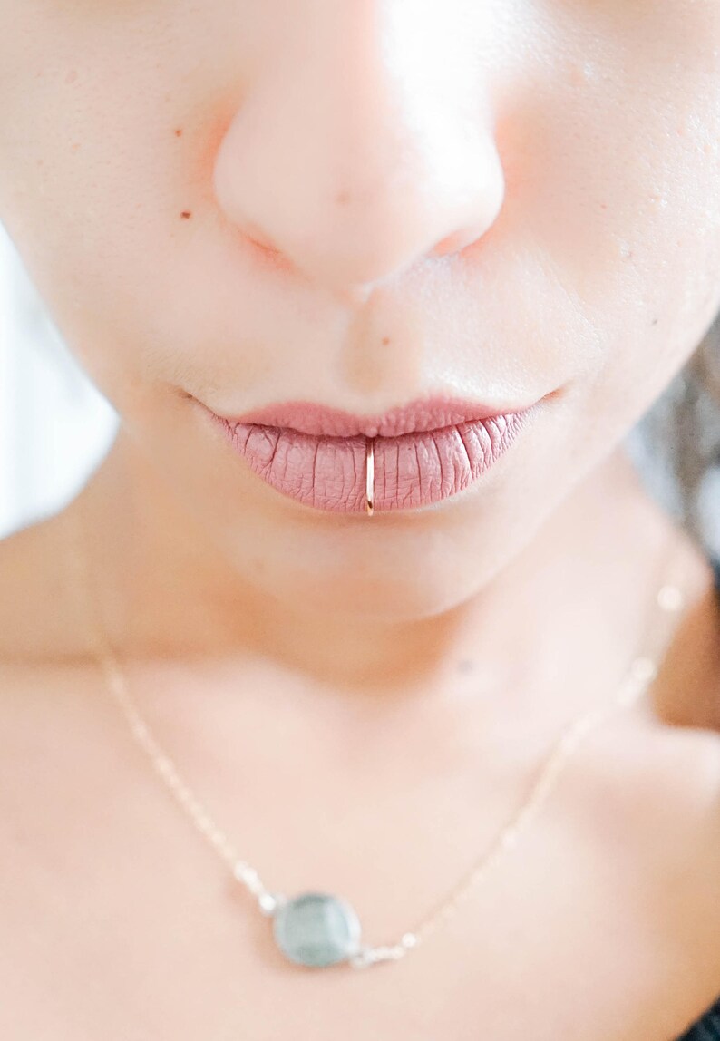 20g Lip Ring Hoop, Delicate Thin Fake Lip Piercing, 8mm Snug Adjustable Lip Ring, Tiny Lip Ring Gold, kim lip ring, Lip Cuff, Lip Ring Fake image 8