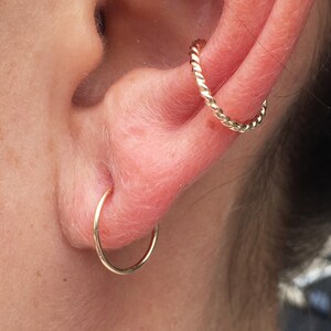 14k Gold Filled Hoop Earrings Set of 3 - 2 x 10mm Lobe Hoops  1 x 10mm Cuff Earring