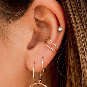 Ear Cuff Double Bar No Piercing Ear Cuff Earring, 14k Gold Filled Hoop Earring Cuff