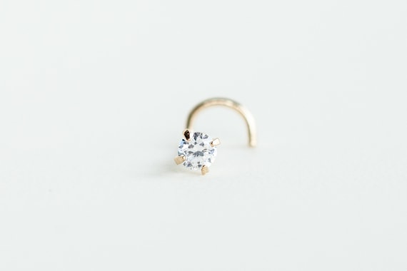 Diamond Nose Ear Stud 14k Gold Solitaire Diamond Threaded Pin Wedding Gift. 