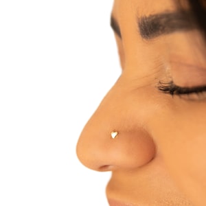 10k Solid Gold Tiny 2mm Heart Bone Nose Stud - Cute Subtle 20g Piercing