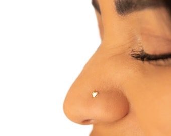 Solid Gold Tiny Heart Bone Nose Stud - Solid Gold Nose Bar - 10k Nose Ring Stud - Gift for Her - Will Not Fade Peel Or Flake - Ready To Ship