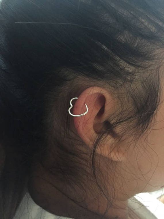 Tiny Heart Helix Cartilage Earring Cuff Cartilage Heart Hoop Earrings Heart Design Cartilage Hoop Earrings Heart Ear Cuff Endless Hoop