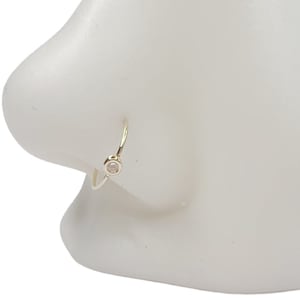 14kt Thin 24g Nose Ring Hoop 8mm | Bezel Set 1 mm Stone | Delicate Solid Yellow Gold Nose Hoop | 14k Body Jewelry for Her Women | Feminine