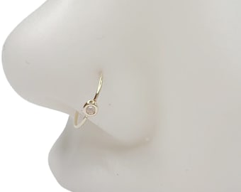 14k Solid Gold Nose Ring Hoop | Bezel Set CZ Stone, 24g Thin