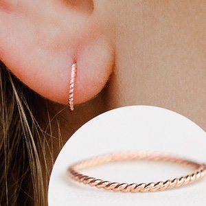 Tiny Hoop Earrings, 21 Gauge Cartilage Huggie Earrings | Rose Gold Hoops | Minimalist Earrings | Your Choice Dainty Hoops 6 7 8 9 or 10 mm
