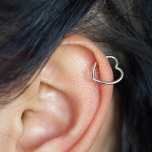 Layering Heart Helix Cartilage Earring Cuff, Cartilage Heart Hoop Earrings, Heart Design Cartilage Hoop Earrings, 925 Silver Heart Ear Cuff