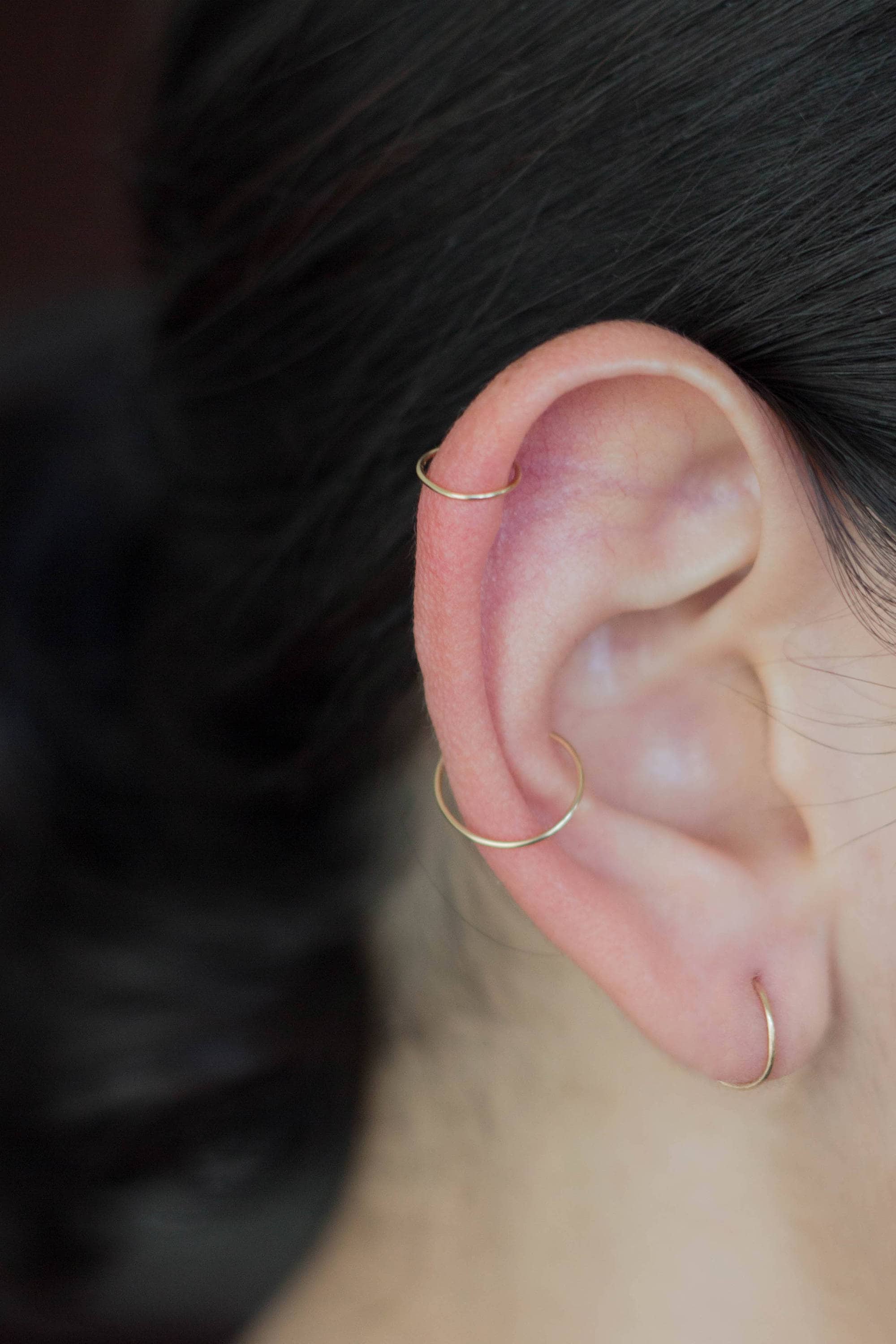 14K Gold Tiny Hoops Pierced Earrings Single or Pair 22 Gauge Wire