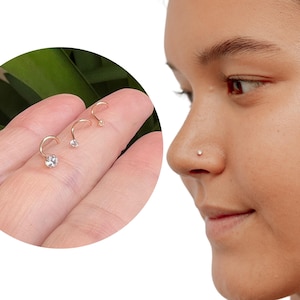One Tiny Nose Stud, Solid 14K Gold, CZ Stone Like Diamond Nose Stud, Twist Micro Nose, Dainty Discrete Nose Stud, 1.5 mm 2.0 mm 3.0mm Sizes