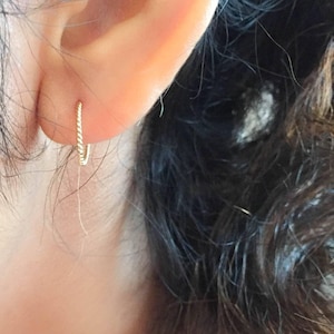 Twist Wire Hoop Earrings, 14k Gold Filled, Helix Piercing, 21g