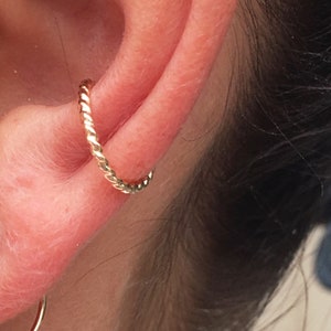 Gold Fill Ear Cuff Hoop Earring for Non-Pierced Ears Small Hugging Cartilage Huggie TWIST